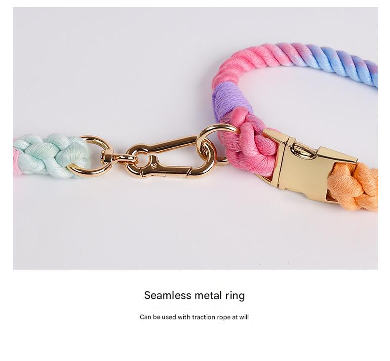 Handmade Rope Dog Collar and Leash Set - Colorful Woven Cotton Cotton (Dark Gray - Size M) - view 5