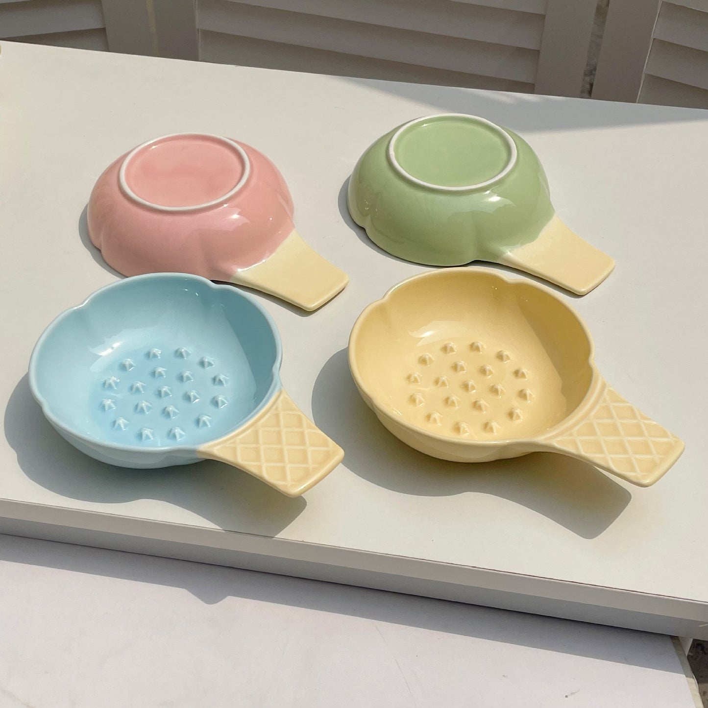 2 Pcs Blue and Yellow Adorable Ice Cream Cone Ceramic Slow Feeder Pet Bowl - Fun Anti-Gulp Design for Cats & Dogs - view 5
