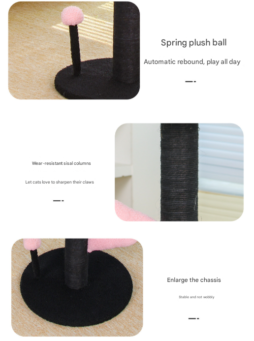 Red and Black Adorable Flower Cat Tree - Plush Perch, Sisal Scratching Post & Spring Ball Toy - view 7
