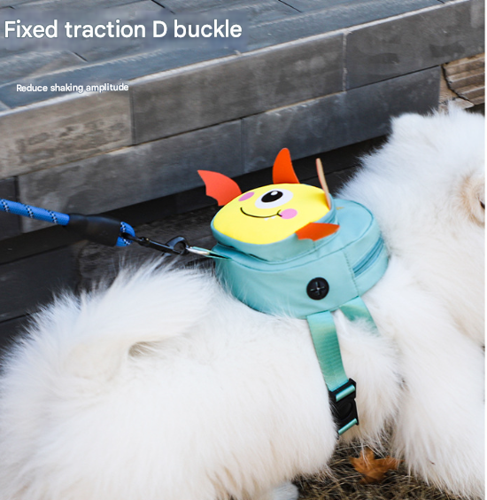 Dark Green Adorable Monster Pet Backpack Harness - Small Dog & Cat Treat Pouch with Poop Bag Dispenser - view 8