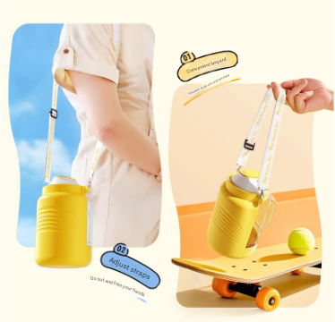 Yellow Large Capacity 2-in-1 Pet Travel Water & Food Bottle Dispenser - Portable Outdoor Dog Feeder with Shoulder Strap - view 7