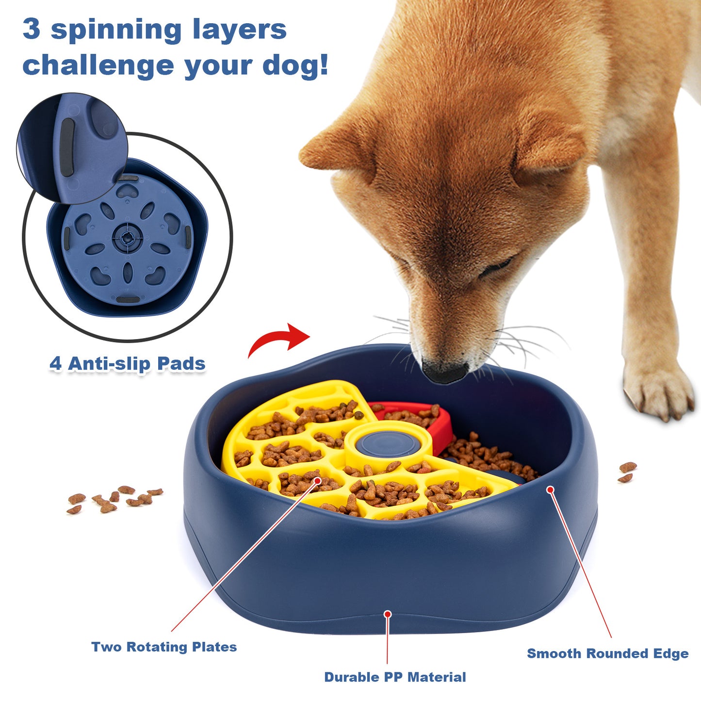 Red,Green and Blue Interactive Dog Puzzle Feeder Bowl - Slow Eating & Mental Stimulation Toy for Small Medium Breeds - view 9