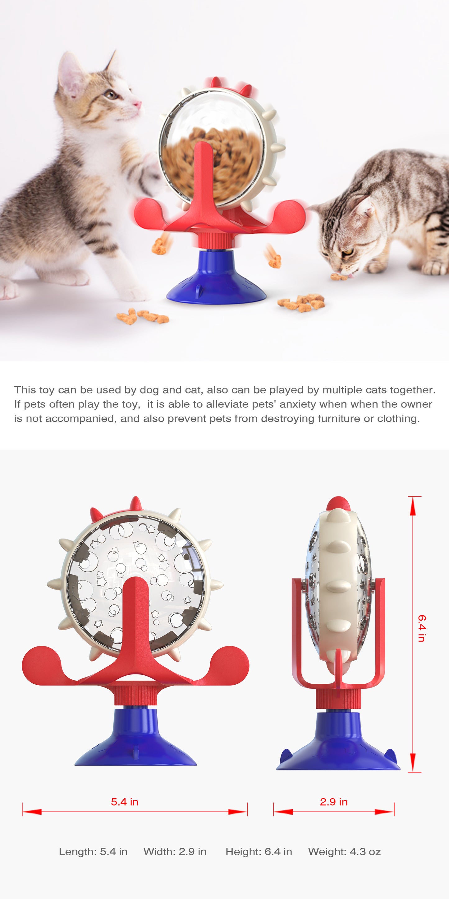 Yellow Interactive Pet Treat Dispenser - Spinning Wheel Food Puzzle Toy for Cats & Dogs with Suction Cup Base - view 8