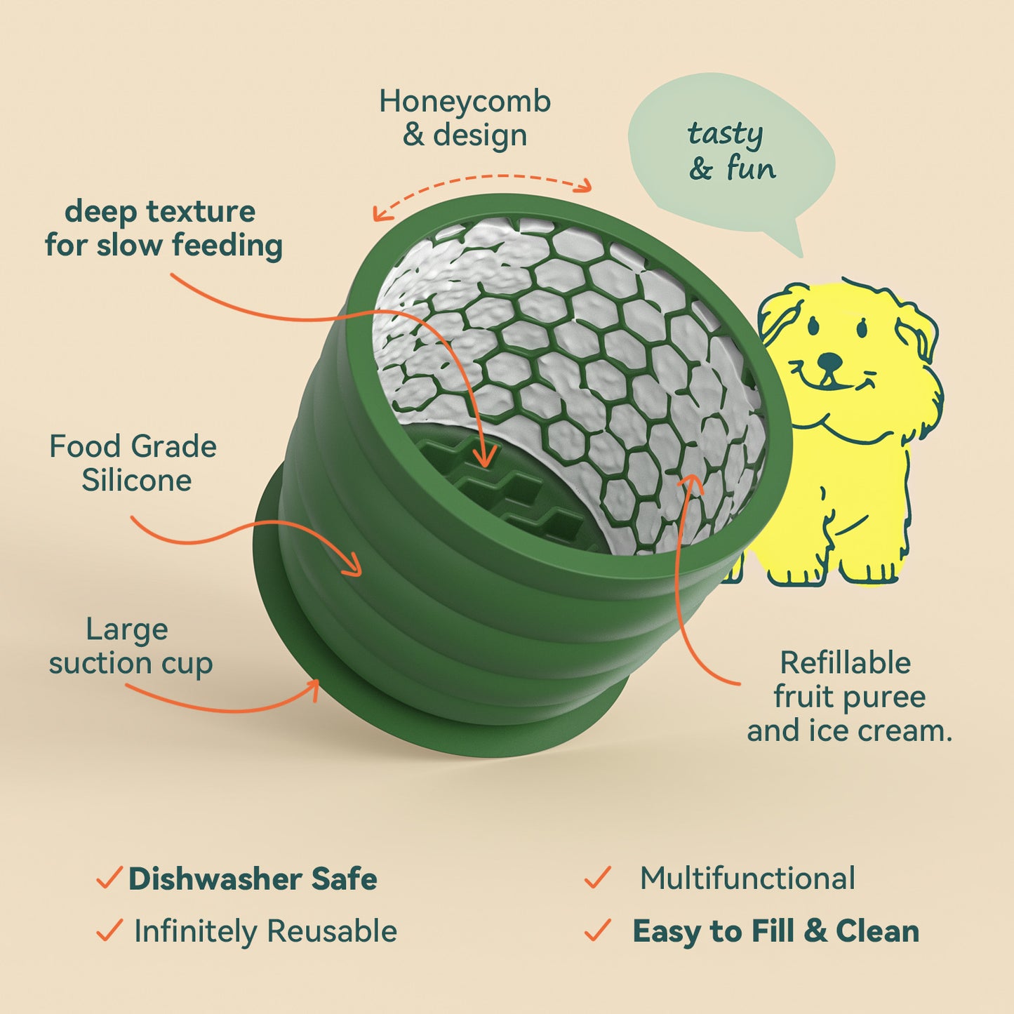 Yellow Large Anti-Choke Slow Feeder Dog Bowl - Non-Slip, Spill-Resistant Pet Feeding Dish - view 3