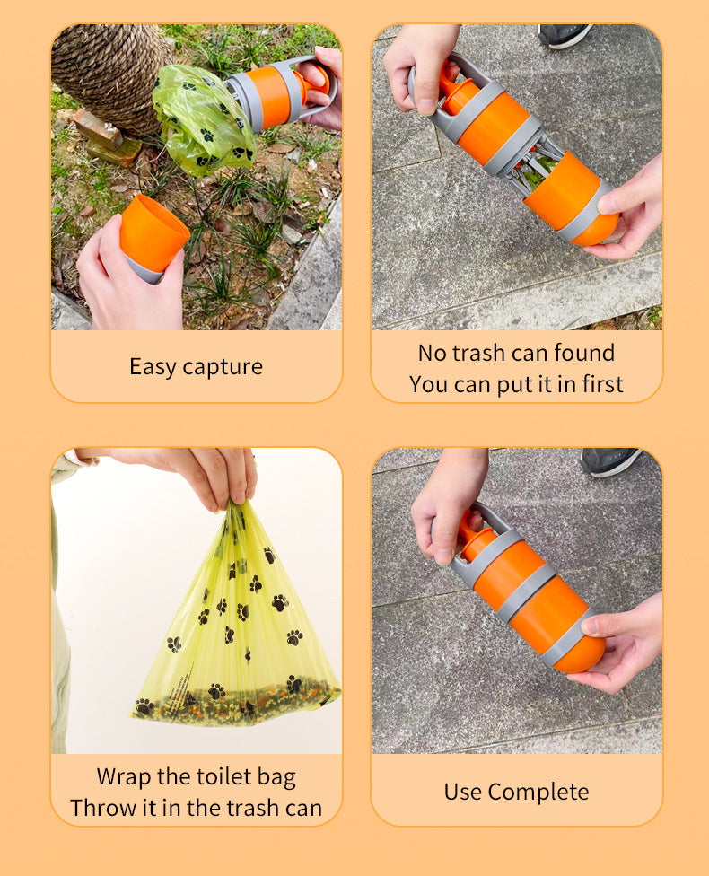 Orange and grey Hygienic Portable Dog Pooper Scooper with Integrated Bag Dispenser - Effortless Pet Waste Cleanup - view 9