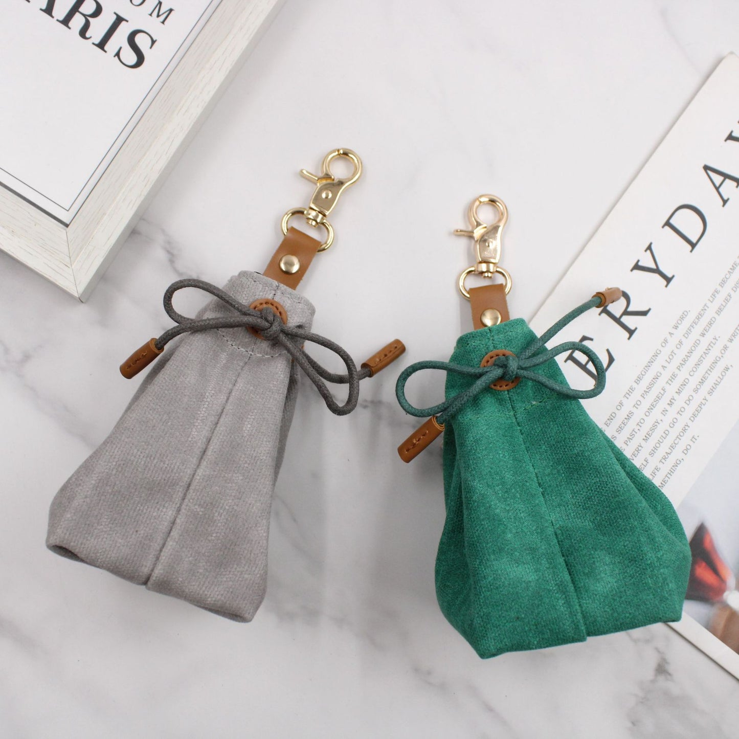 2-PCS Dark green Clip-On Canvas Dog Treat Pouch - Portable Drawstring Bag for Training & Walks - view 5
