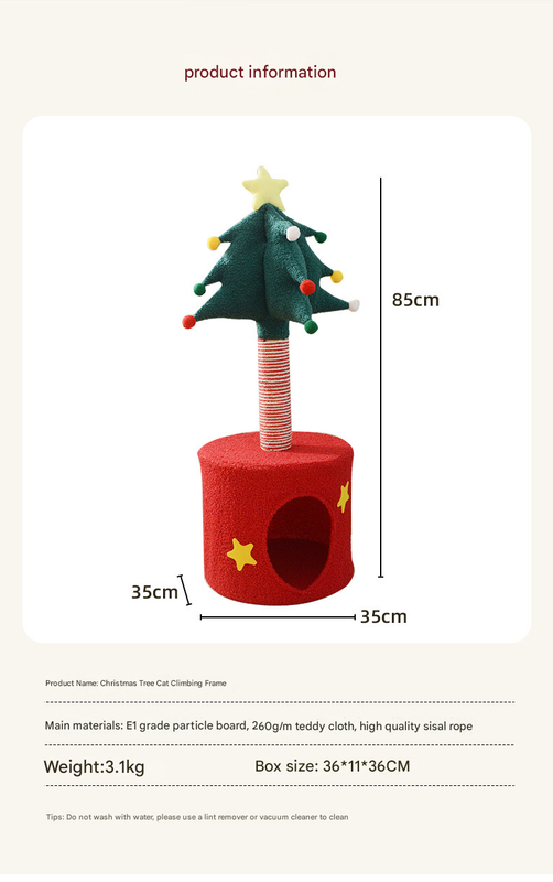 Festive Christmas Tree Cat Scratcher & Condo | 2-in-1 Sisal Post with Cozy Hideaway Bed - view 6
