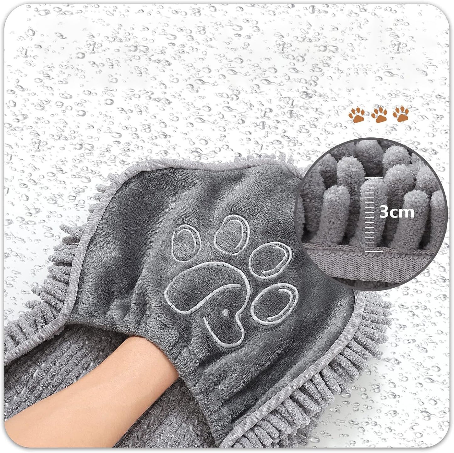 Blue Super Absorbent Pet Drying Towel with Hand Pockets Soft Chenille Microfiber Dog Bath Towel Quick Dry for Cats and Dogs after Grooming or Beach - view 3