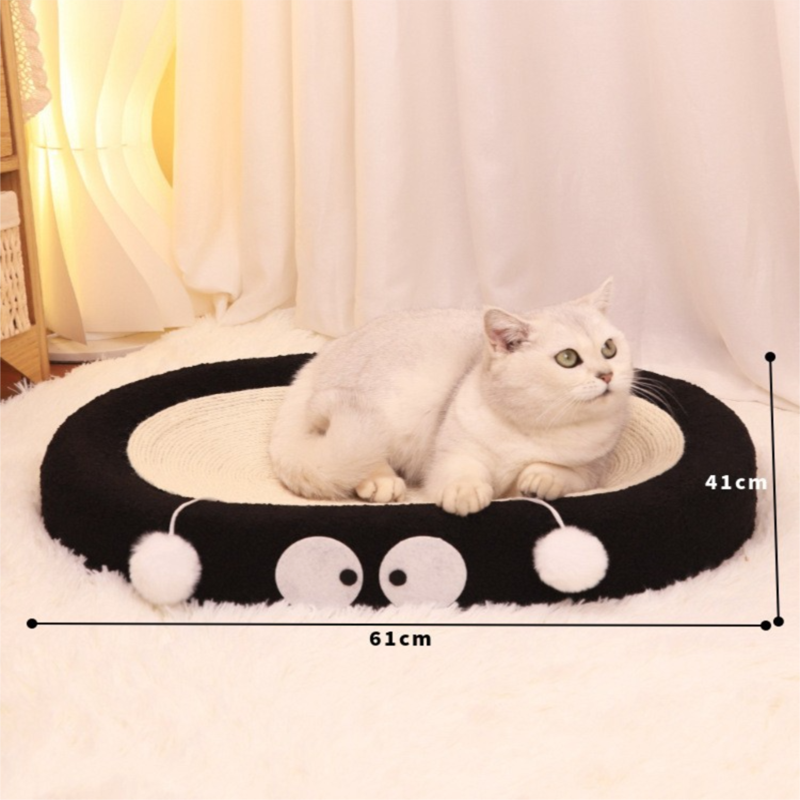 Oval-shaped black coal balls Large Cat Scratcher Bed 2 in 1 Sisal Scratching Pad & Plush Lounge Nest Durable Claw Grinder Mat for Indoor Cats - view 4