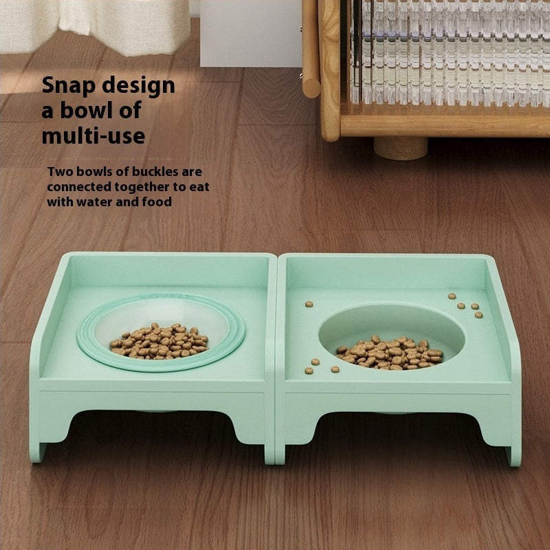 Green Ceramic Raised Cat Bowl with Splash Proof Stand 250ml Elevated Pet Feeder for Kittens and Small Dogs Modular Interlocking Design - view 5