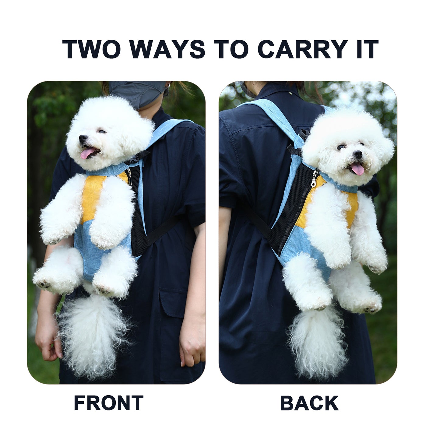 Yellow and white two-tone style Pet Carrier Backpack Front Chest Pack Legs Out Breathable Mesh for Small Dogs Cats Hiking Travel Hands Free Adjustable Design(Size:S) - view 3