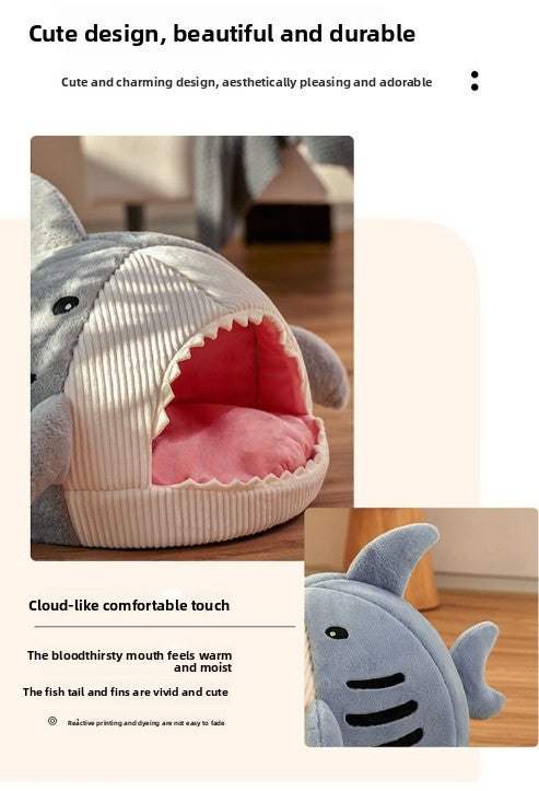 Novelty Shark Pet Cave Bed Enclosed Cozy Sleeping Nest for Cats and Small Dogs Soft Flannel Year Round Comfort Light Gray M Size - view 7