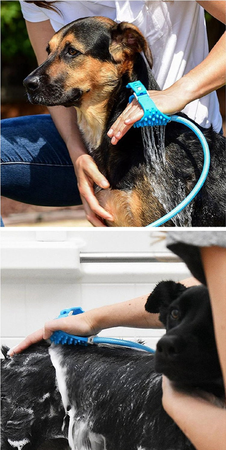 2-in-1 Pet Bathing Tool & Massager - Handheld Silicone Shower Sprayer Scrubber for Dogs & Cats - 2.2m Hose with Indoor & Outdoor Tap Adapters - Blue Grooming Kit - view 10