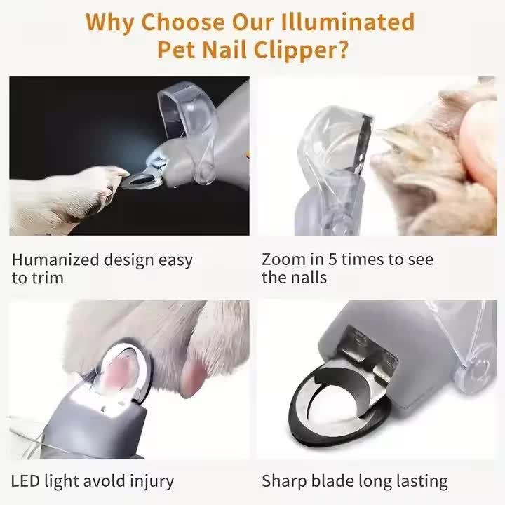Illuminated Pet Nail Clippers with 5x Magnifier & LED Light - Professional Safety Claw Trimmer for Dogs & Cats - Non-Slip ABS Handle with Nail Catcher - Grey - view 6