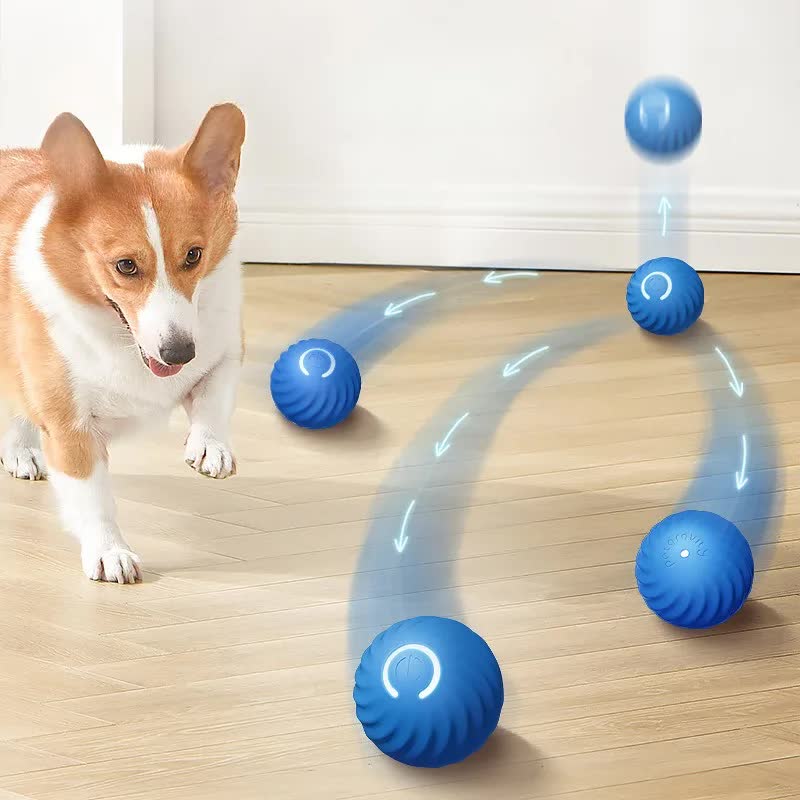 Blue Interactive Gravity Bouncing Dog Toy Ball(67MM) - Smart Automatic Teasing Pet Toy, Durable TPR with Yellow Sea Urchin Cover - view 5