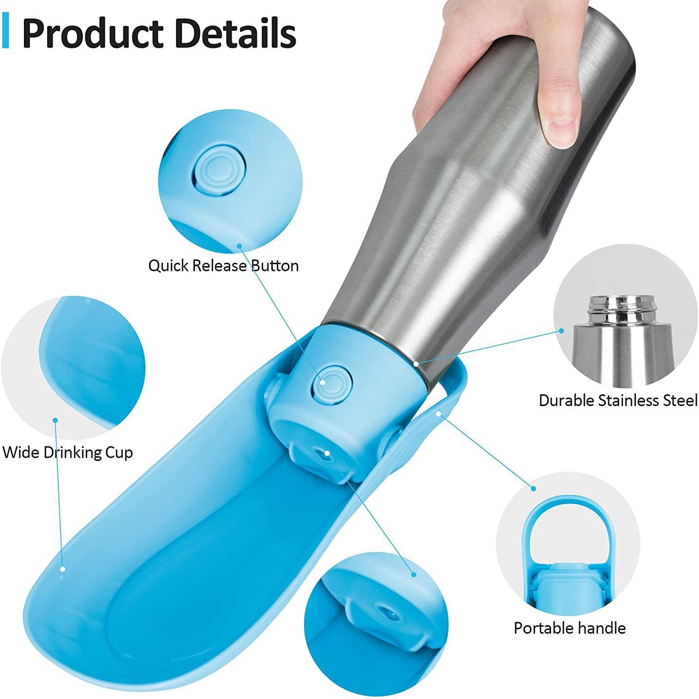 Grey 27oz Food-Grade 304 Stainless Steel Pet Water Bottle - Portable Dog and Cat Travel Cup, Outdoor Feeder for Walks and Hikes - view 4