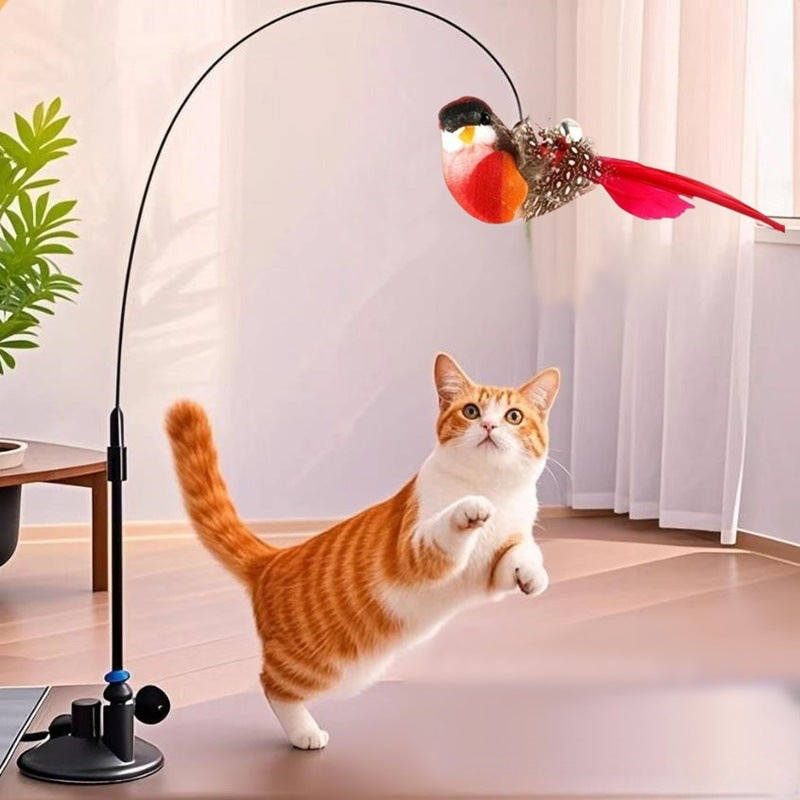 Interactive Self-Play Cat Wand with Suction Base, Feather & Bell - Automatic Bouncing Teaser(White) - view 4