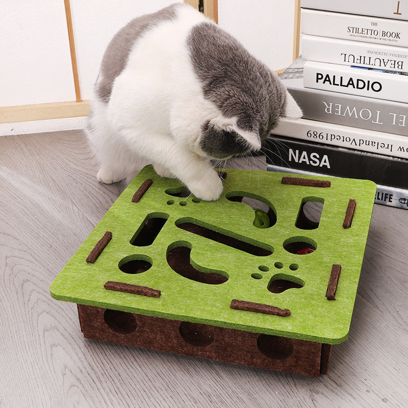 White Felt Puzzle Flower Shape Box Cat Toy with 2 Metal Bell Balls - Scratch-Resistant & Interactive Hide-and-Seek Toy, Brain Stimulating Fun - view 5