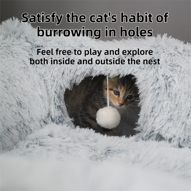 2-in-1 Dark Grey Tie-Dye Donut-Shaped Cat Tunnel Bed - Spacious 85cm Pet Play Tunnel & Lounger, Durable Fabric for Cats & Kittens - view 4
