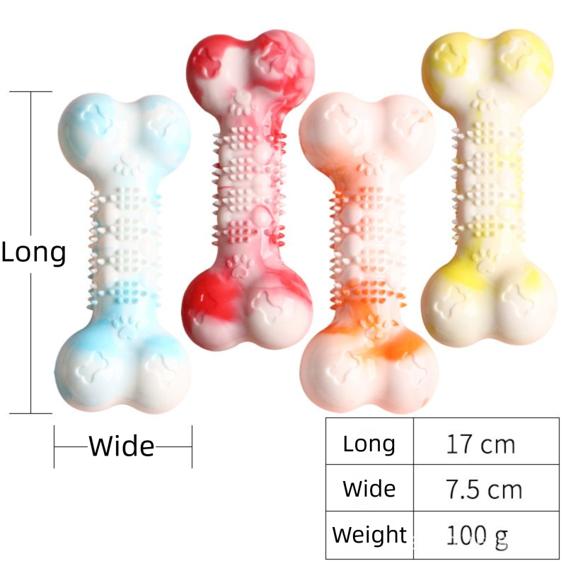 2-Pack Durable TPR Squeaky Dog Bone with Two-Tone Paw Print - Dental Health & Gum Massage Spiked Molar Toy(Blue-White) - view 5