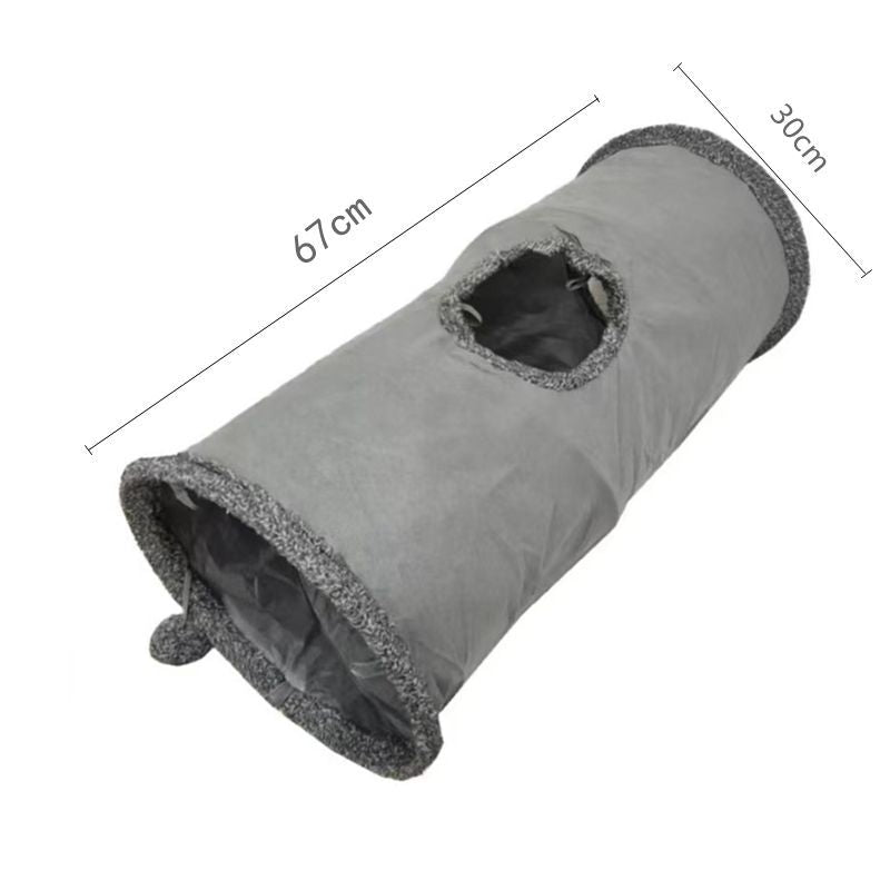 30X67CM Grey Durable Suede Foldable Cat Tunnel - Interactive Multi-Sensory Play Tube with Crinkle Paper & Plush Interior, plush ball and Steel Frame - view 4