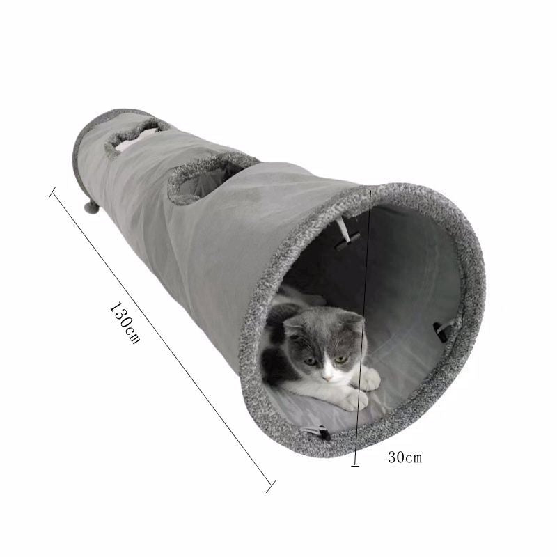 30X130CM Grey Durable Suede Foldable Cat Tunnel - Interactive Multi-Sensory Play Tube with Crinkle Paper & Plush Interior, plush ball and Steel Frame - view 4