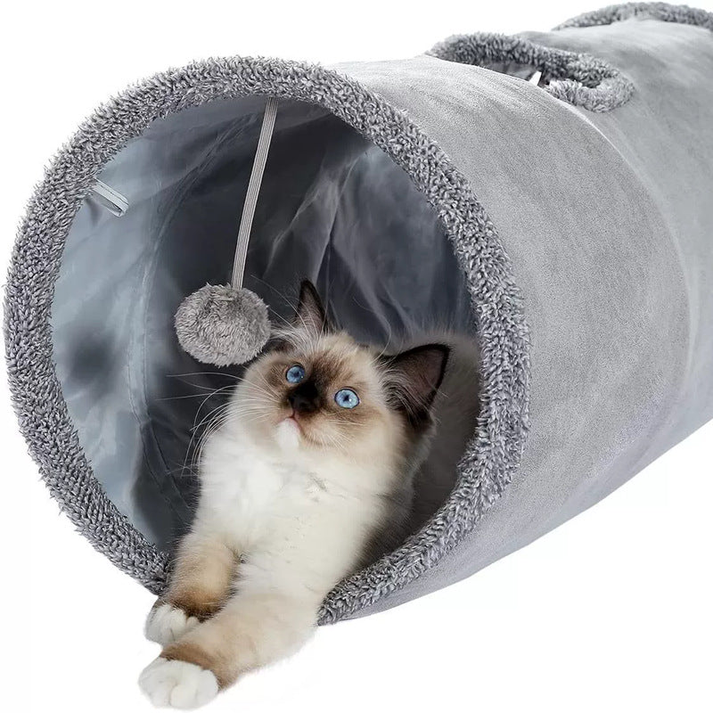 30X67CM Brown Durable Suede Foldable Cat Tunnel - Interactive Multi-Sensory Play Tube with Crinkle Paper & Plush Interior, plush ball and Steel Frame - view 4