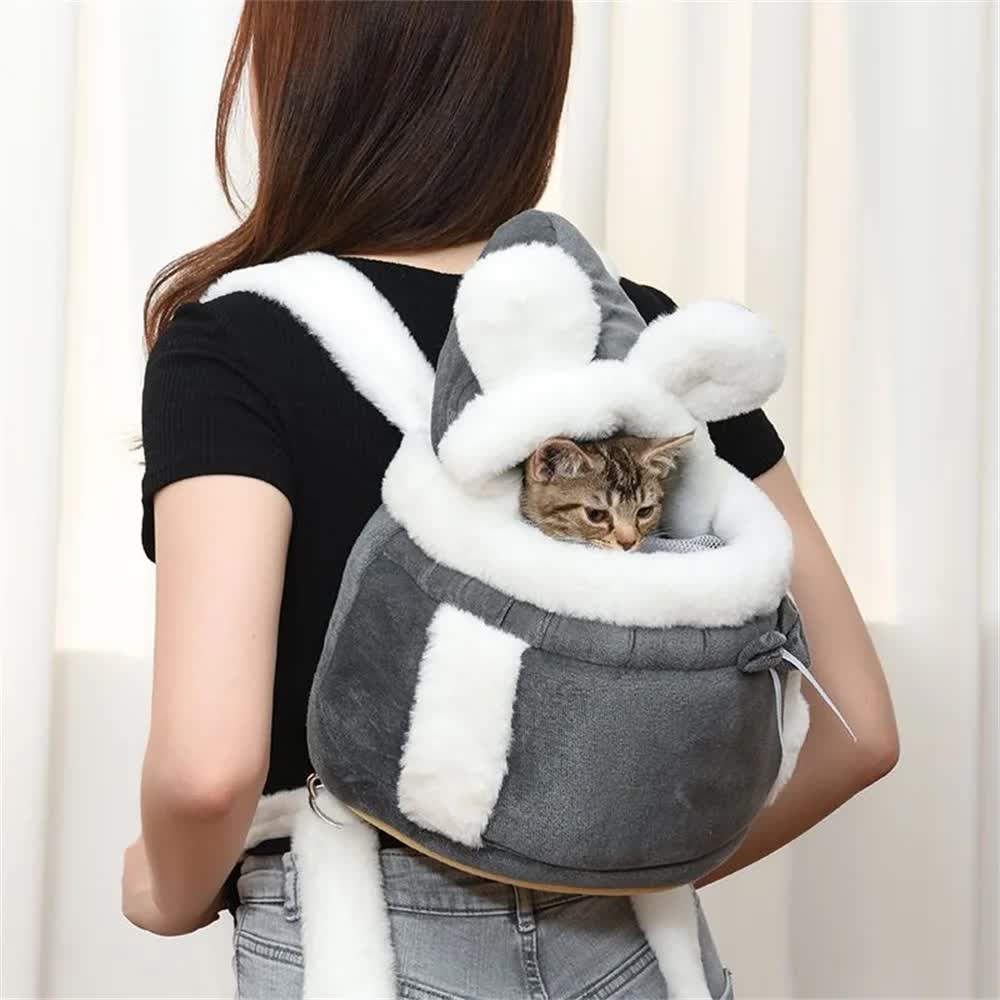 Pink 2-in-1 Ultra-Soft Plush Pet Carrier & Mobile Bed - Portable & Lightweight Cute Rabbit Ear Design Travel Cabin (L 33 x 25 x 27CM) - view 6