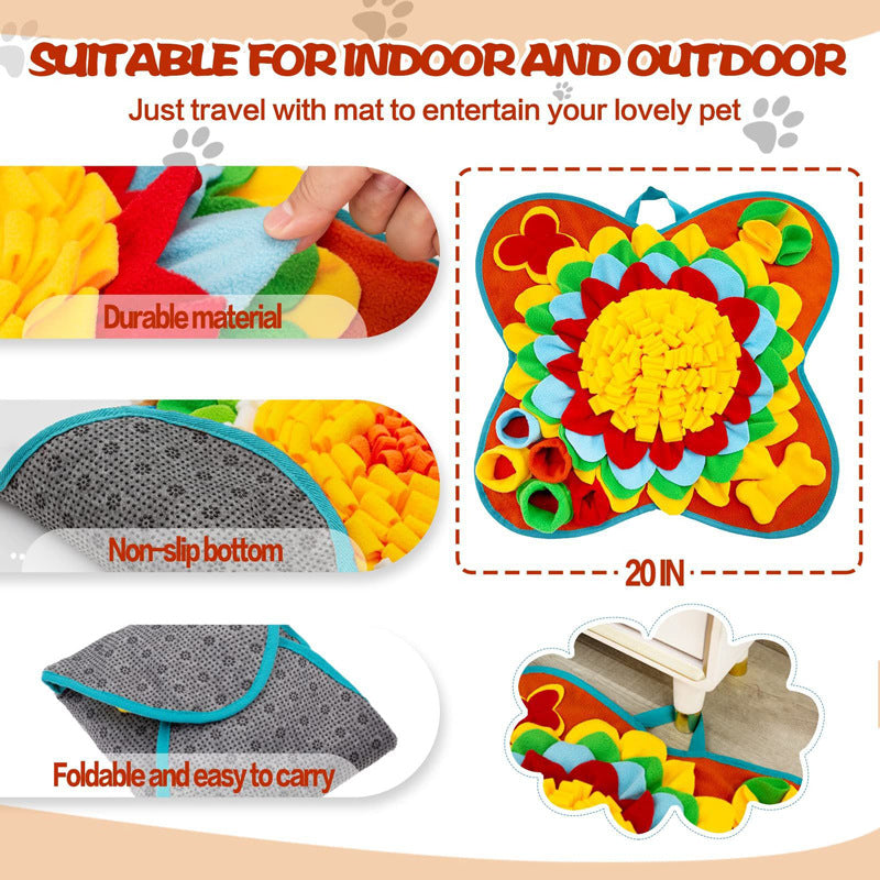 Red 50x50CM Soft Dog Sniffing Mat with Colorful Floral & Bone - Pet Stress Relief & Slow Feeding Mat & Enrichment Blanket - view 4