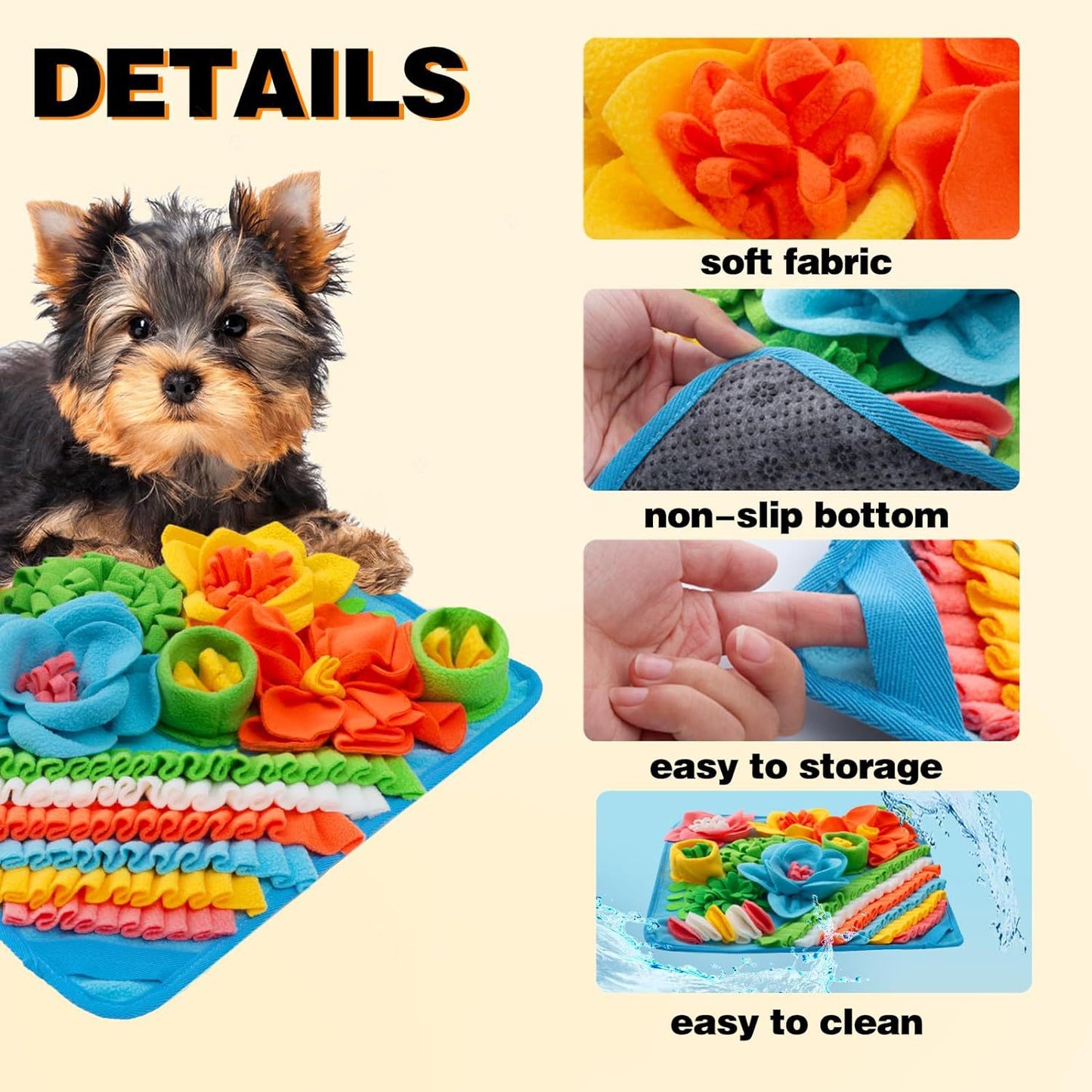 Brown 50X50CM Interactive Fleece Dog Sniffing Mat & Slow Feeder - Stress Relief IQ Training Scent Foraging Blanket for Indoor Cats and Dogs - view 3