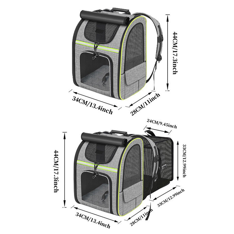 Grey and Green Large Expandable Cat Travel Backpack - Breathable & Collapsible Pet Carrier 62x34x43CM - view 4