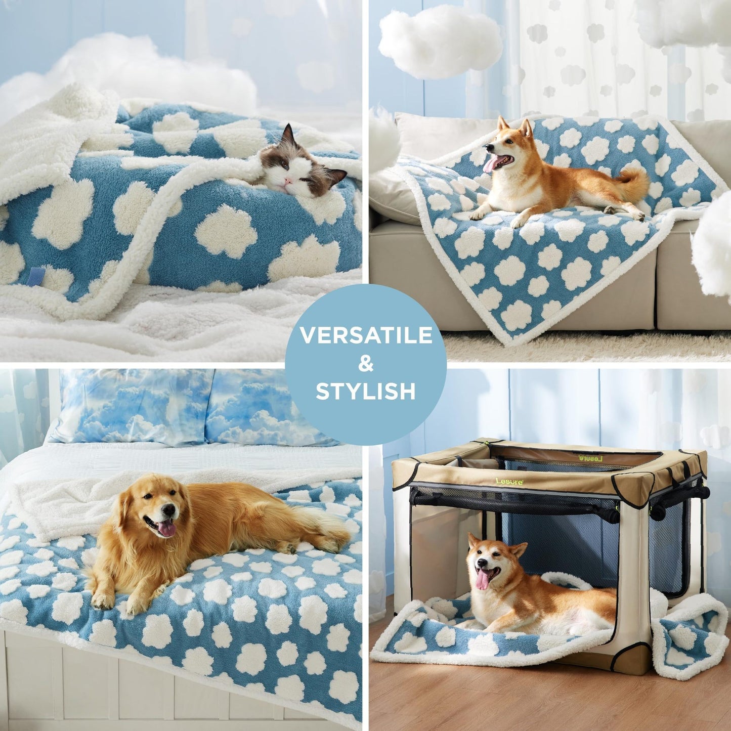 65 x 90 CM Waterproof Soft Sherpa Fleece Pet Blanket (Green Floral) - Reversible Thickened Furniture Protector for Dogs & Cats - view 3