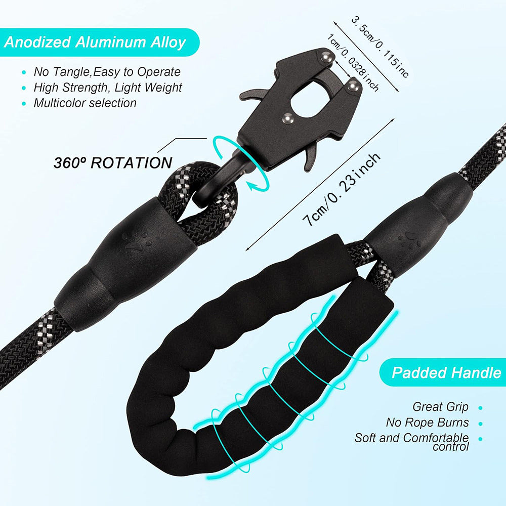 Green High Strength Nylon Rope Dog Leash | 1.5M Heavy Duty Lead with Anodized Frog Clip | Padded Comfort Handle for Training - view 2