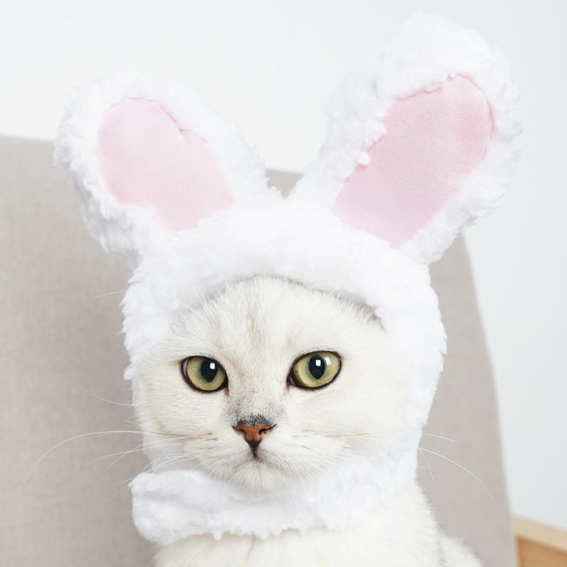 2 Pcs White Adorable Bunny Ears Cat Hat – Soft Plush Pet Costume Headband for Cats - view 4