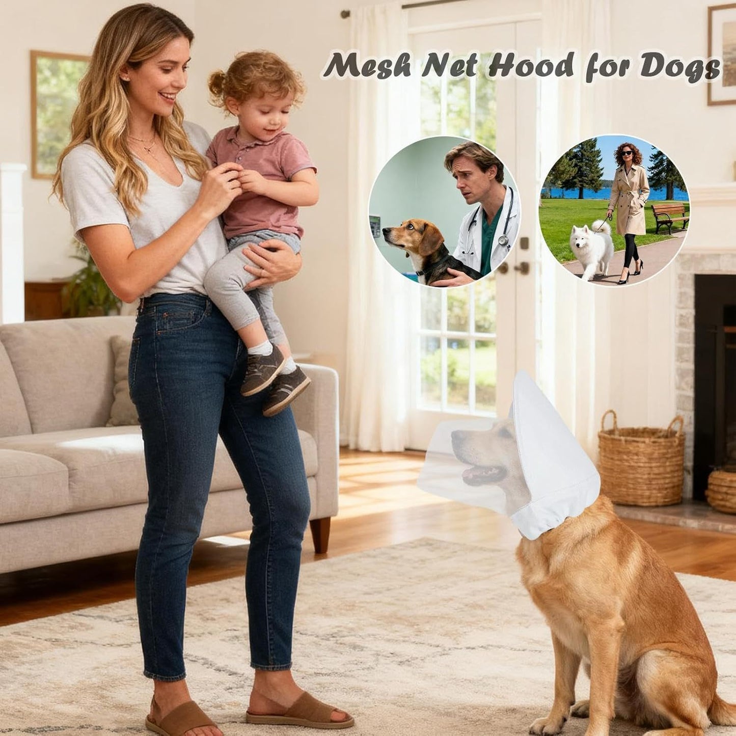 Size L White Mesh Net Hood for Dogs – Protective Face Cover Against Insects, Debris, and Oral Ingestion - view 5