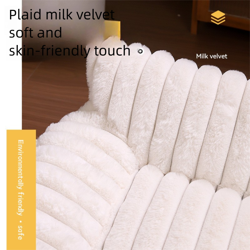 White Plush Ribbed Pet Sofa Bed for Dogs and Cats - Thickened Milk Velvet Cushion, Large Comfy Dog Sofa(50x40x20cm) - view 6