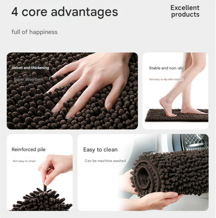 Pink 50×80 cm Extra-Thick Chenille Floor Mat for Bathrooms and Pet Use – High-Density Absorbent, Non-Slip, Machine-Washable Rug for Dogs and Humans - view 5