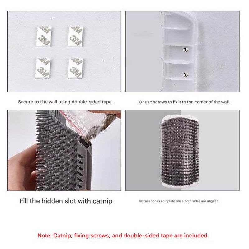 Grey Cat Corner Grooming Brush Set, 2-Piece Wall-Mounted Self-Groomer with Catnip, 288 & 314 Bristles, No-Shed Design for Scratching & Itch Relief, Large & Small Size Pet Grooming Tool - view 6