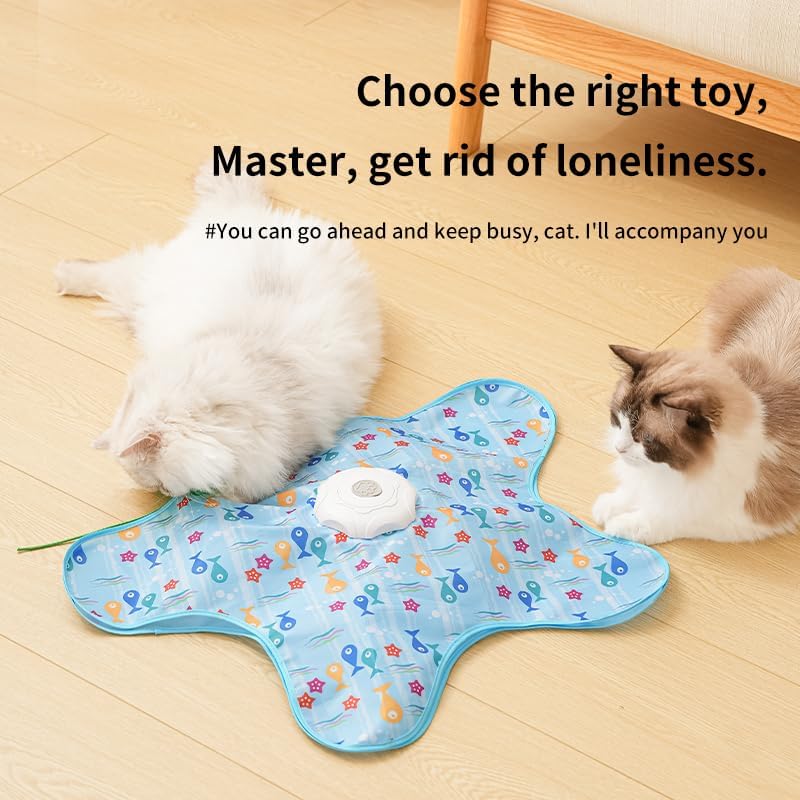 Automatic Cat Hunting Game Mat with 360° Teaser Wand, USB-C Rechargeable Interactive Pet Toy for Indoor Cats, Self-Entertainment Hide-and-Seek Play Mat, Durable Fabric & ABS Construction(Five-pointed fish design) - view 7