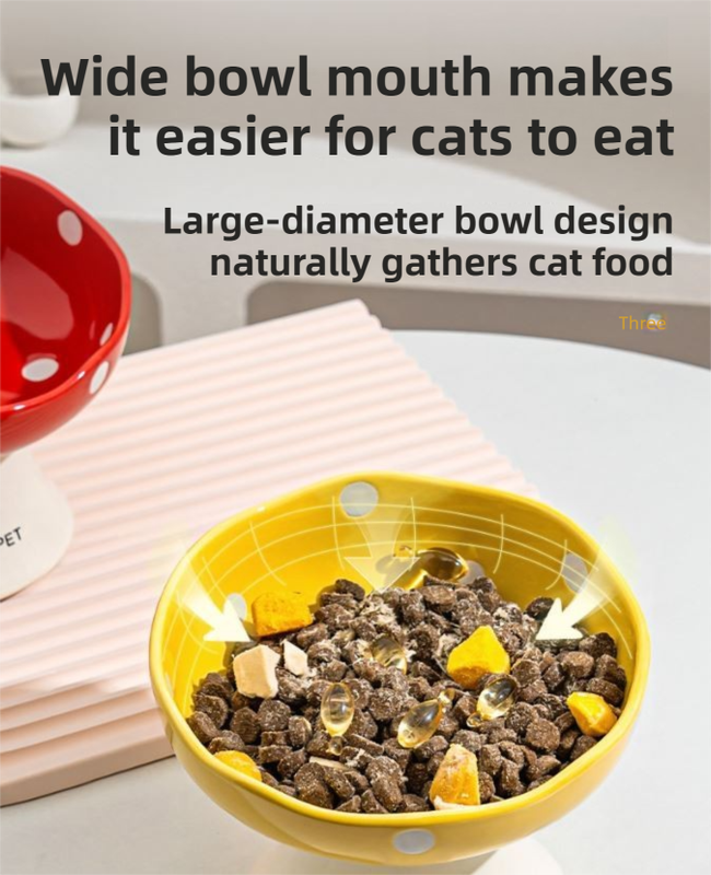 Red and Yellow Elevated 15° Tilted Ceramic Cat Bowl - Anti-Chin Acne Glaze Finish, Non-Slip Weighted Base & Neck Protection Pet Feeder - view 5