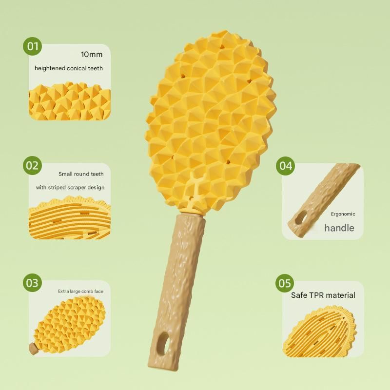 2-piece Green and Yellow Pet Durian Massage Grooming Brush - TPR Double-Sided Deshedding Comb for Cats Dogs - Gentle Pet SPA Grooming Tool - view 5