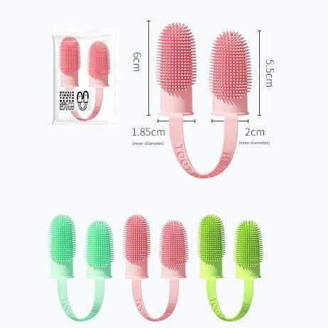 5-Pack greenish-yellow Double Finger Pet Toothbrush - Soft TPR Dog Cat Dental Finger Brush Set - view 7
