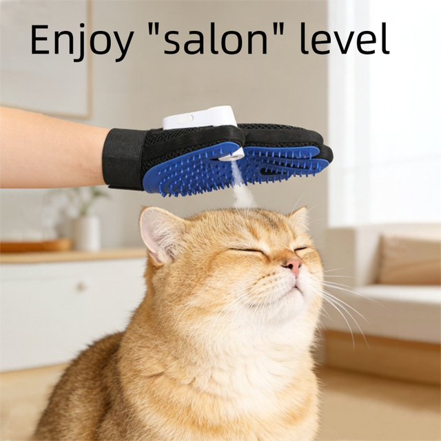 2PCS Black Blue Pet Grooming Spray Glove with Pink & Black Detachable Typec Mister - TPR Soft Deshedding & Massage Brush Glove for Cats and Dogs, Anti Static Spray to Reduce Flying Fur and Easy to Clean - view 7