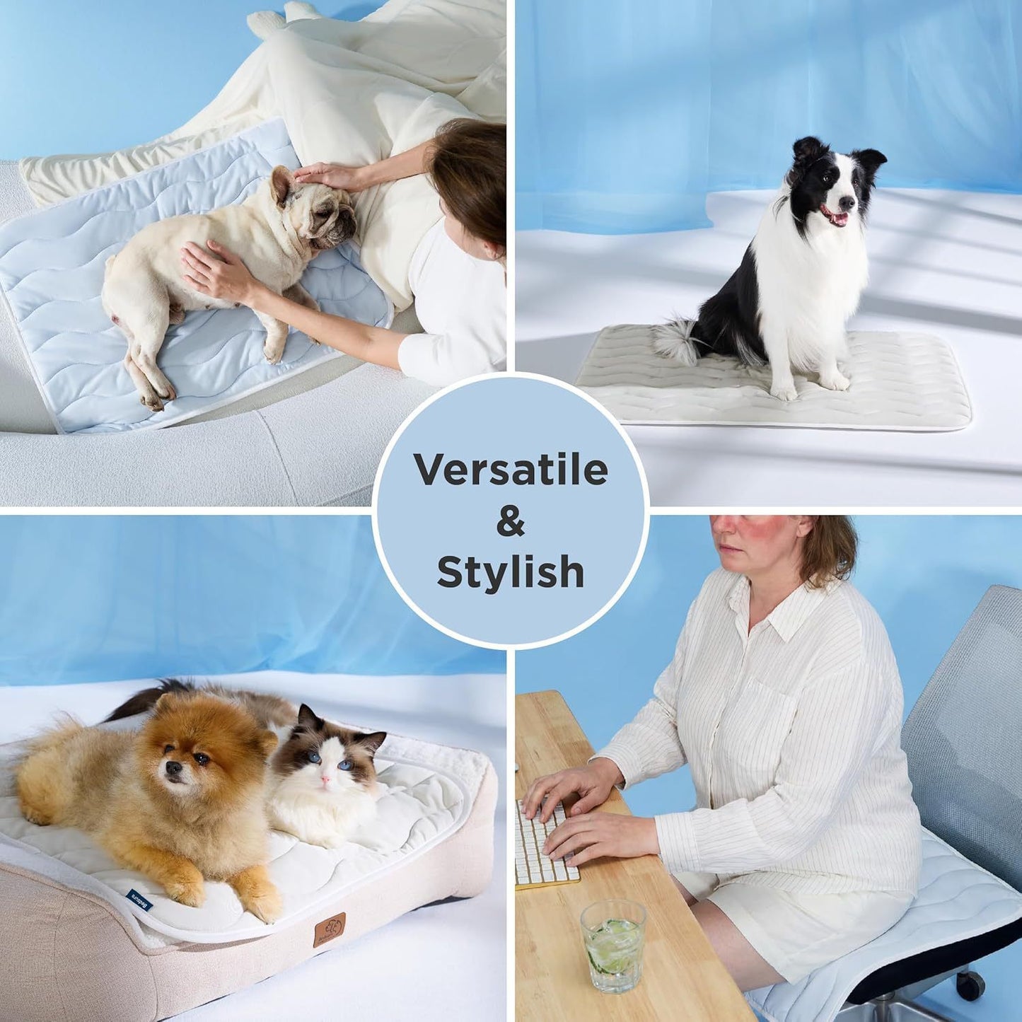 51 x 41 CM Blue Premium Wave Quiltied Pet Cooling Mat - Washable Self-Cooling Blanket with Anti-Stick Hair Surface & Non-Slip Base for Cats Dogs and Human Versatile Use - view 6
