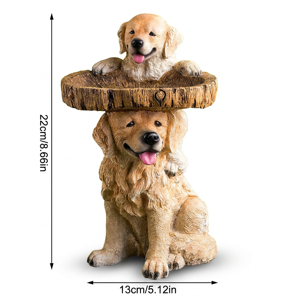 Resin Bird Bath Feeder Garden Ornament with Dog Design – Tree Stump Decorative Outdoor Bird Feeder for Patio, Lawn & Yard - view 3