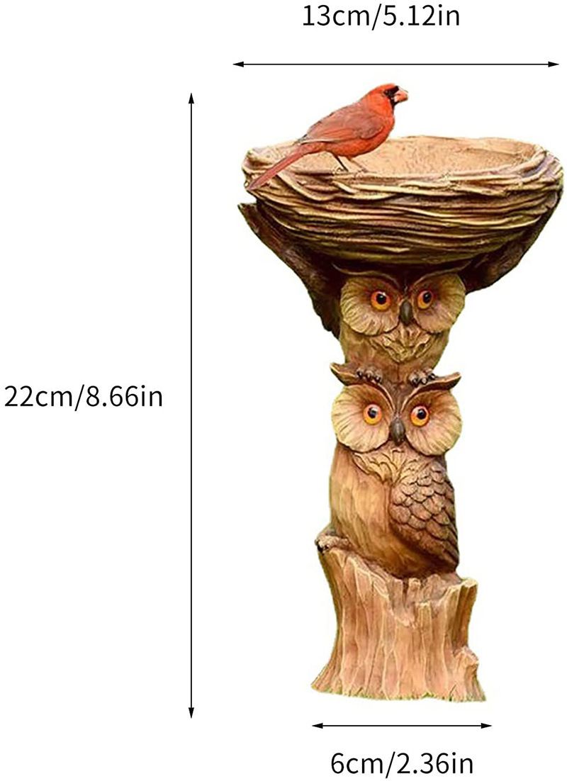 Resin Bird Bath Feeder Garden Ornament with Owl Design – Tree Stump Decorative Outdoor Bird Feeder for Patio, Lawn & Yard - view 3