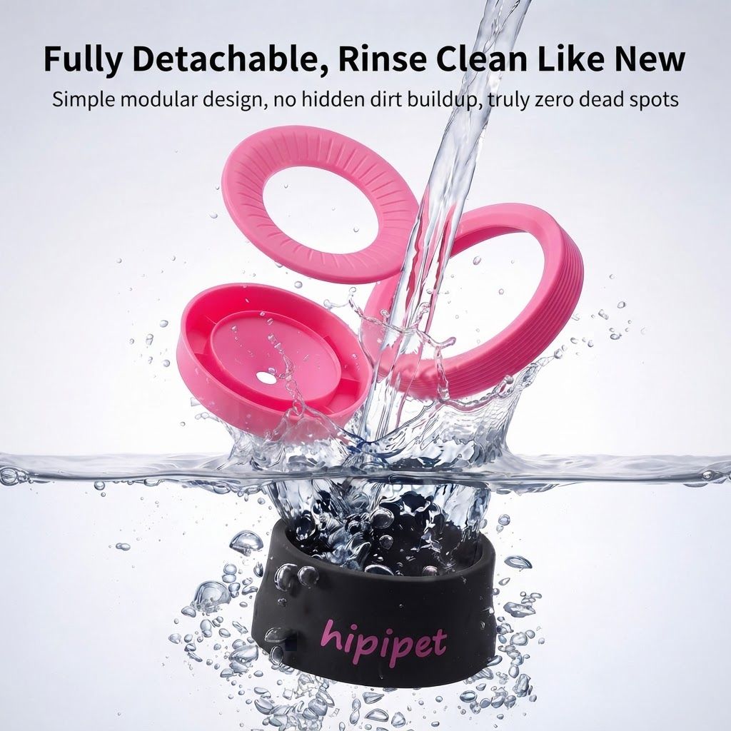 Leo Black 600ML Large No Spill Slow Water Dog Bowl, Pet Water Feeder with Floating Disk - Anti Wet Mouth and Cleaner Drinking, Food Grade PP & TPR, Fully Removable & Easy Clean - view 6