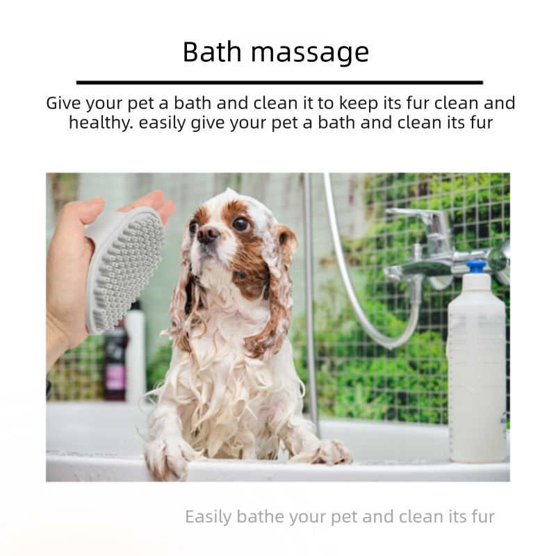Grey Pet Bath Massage Brush Soft TPR Grooming Brush for Dogs and Cats Adjustable Hand Strap Deshedding Scrubber - view 10