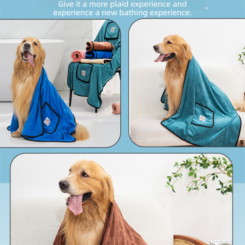 Grey 100x50cm icrofibre Pet Bath Towel with Hand Pockets - Super Absorbent Quick Dry Dog and Cat Drying Towel, Soft Grooming Blanket for Bathing, Cleaning and Everyday Pet Care - view 7