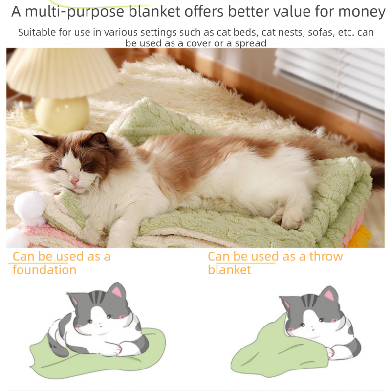 2-piece M size Green Pet Winter Comfort Bundle – 55x45cm Plush Pet Blanket and 50x35cm Thickened Pet Sleeping Bed Set for Dogs and Cats, Double-Sided Warm Blanket with Soft Plush Bed Cushion - view 10